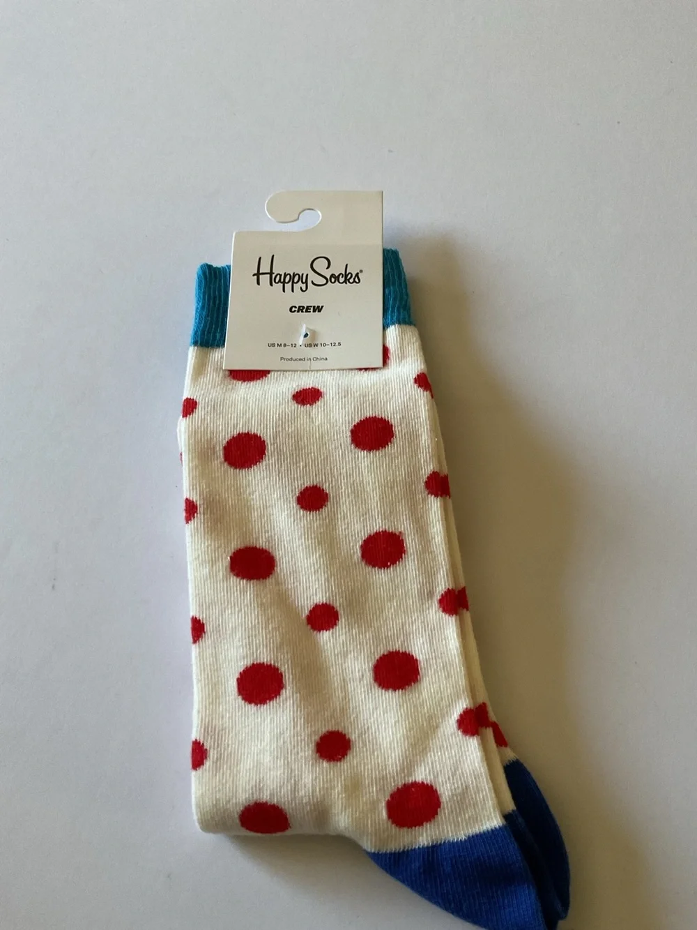 HAPPY SOCKS MENS COTTON CREW RED POLKA DOTS OS NWT